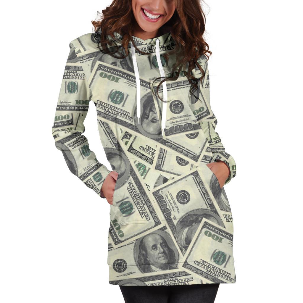 Dollar Pattern Print Design DO02 Women Hoodie Dress