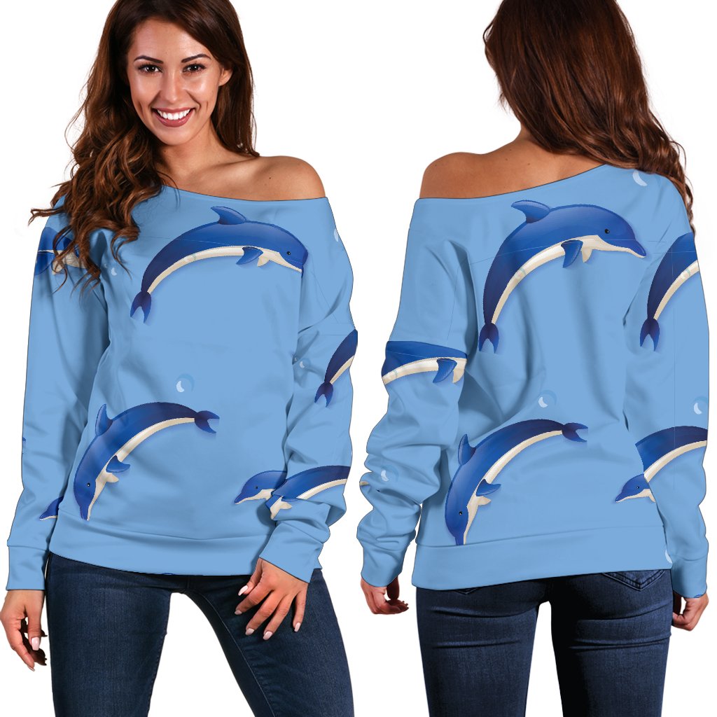 Dolphin Blue Print Off Shoulder Sweatshirt