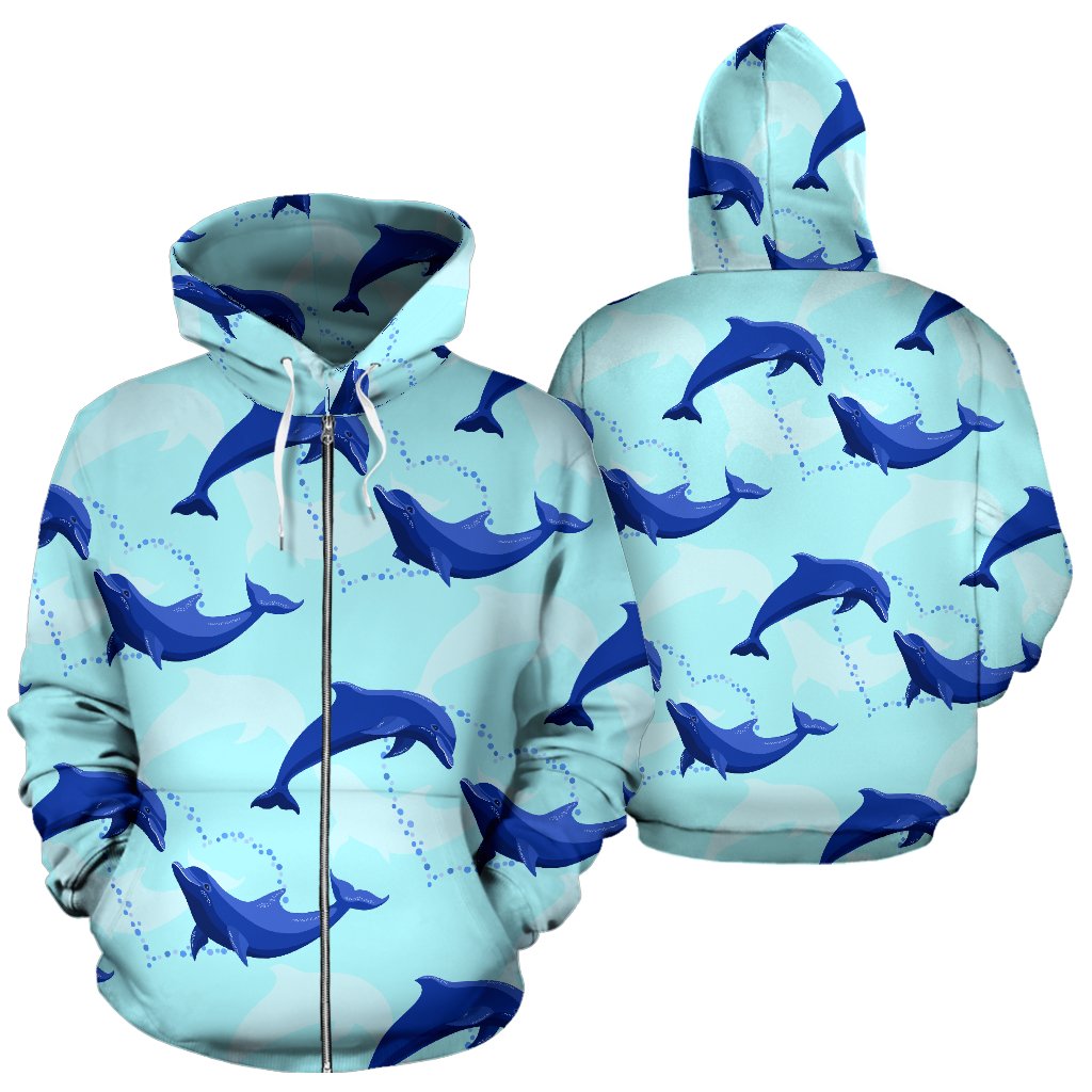 Dolphin Heart Pattern All Over Zip Up Hoodie