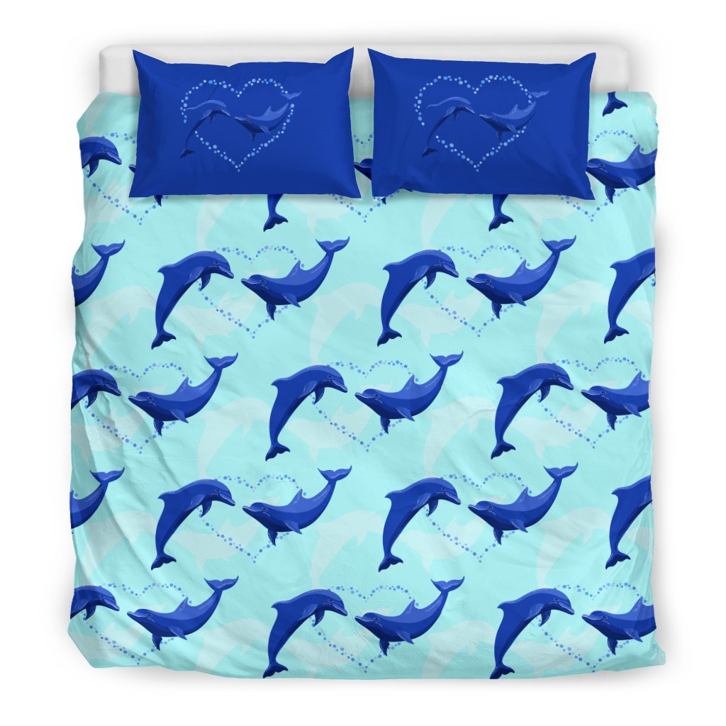 Dolphin Heart Pattern Duvet Cover Bedding Set