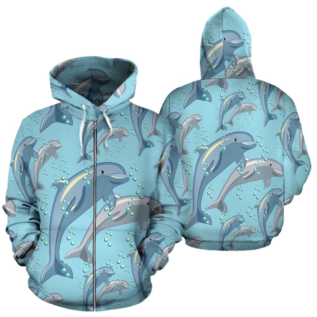 Dolphin Print Pattern All Over Zip Up Hoodie