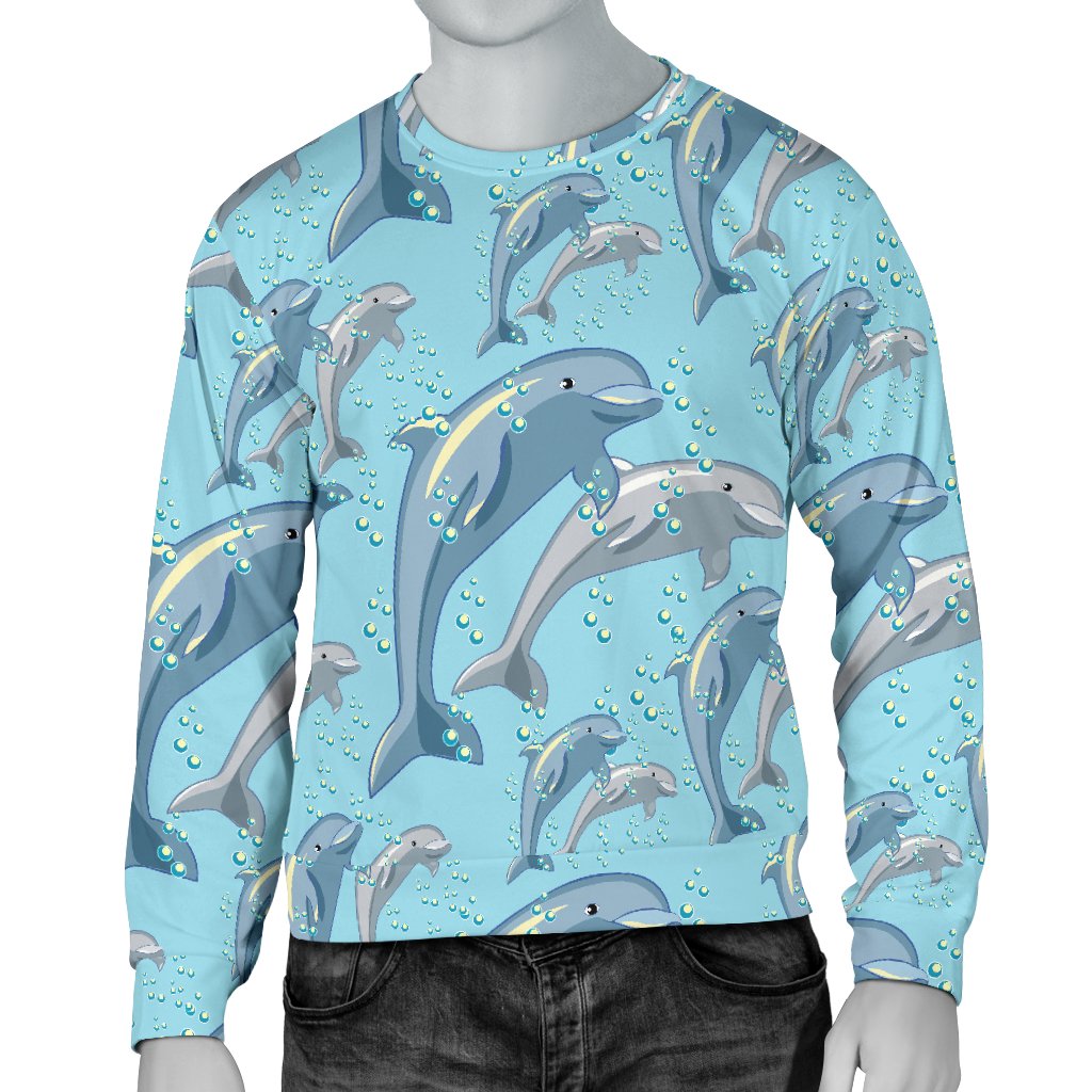 Dolphin Print Pattern Men Crewneck Sweatshirt