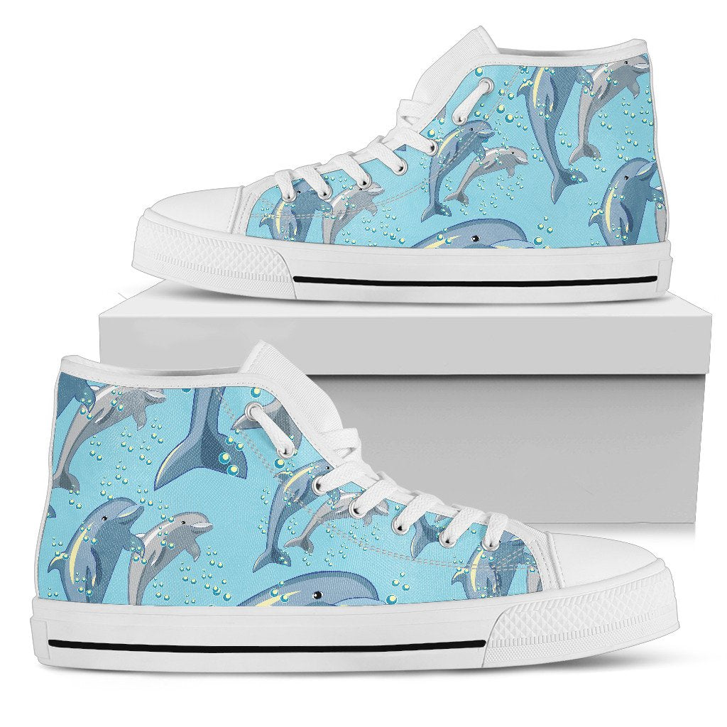 Dolphin Print Pattern Women High Top Shoes