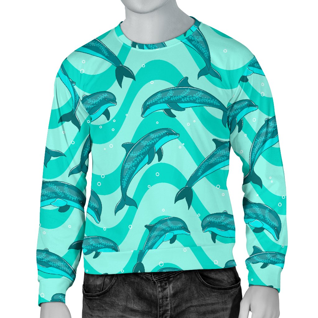 Dolphin Wave Print Men Crewneck Sweatshirt
