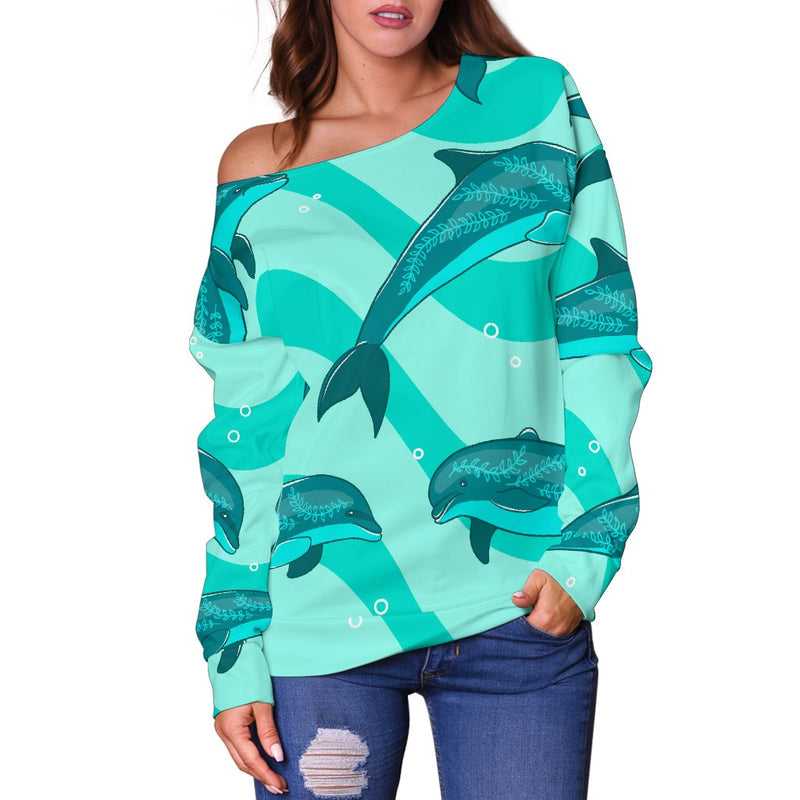 Dolphin Wave Print Off Shoulder Sweatshirt