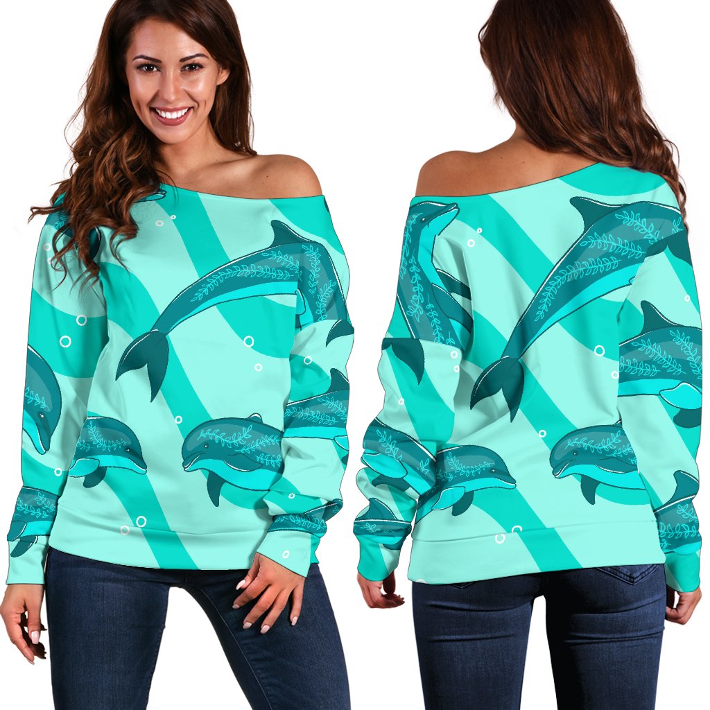 Dolphin Wave Print Off Shoulder Sweatshirt