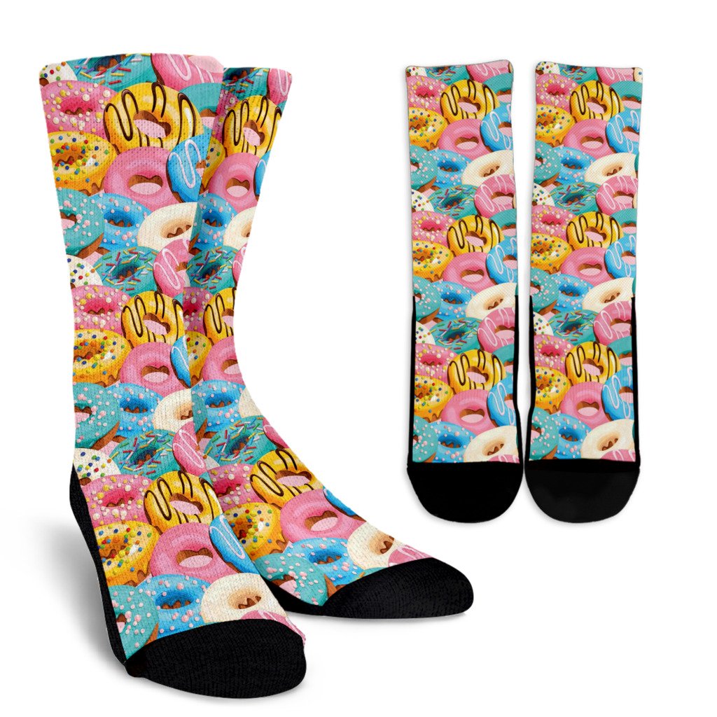 Donut Pattern Print Design DN01 Crew Socks-JORJUNE.COM