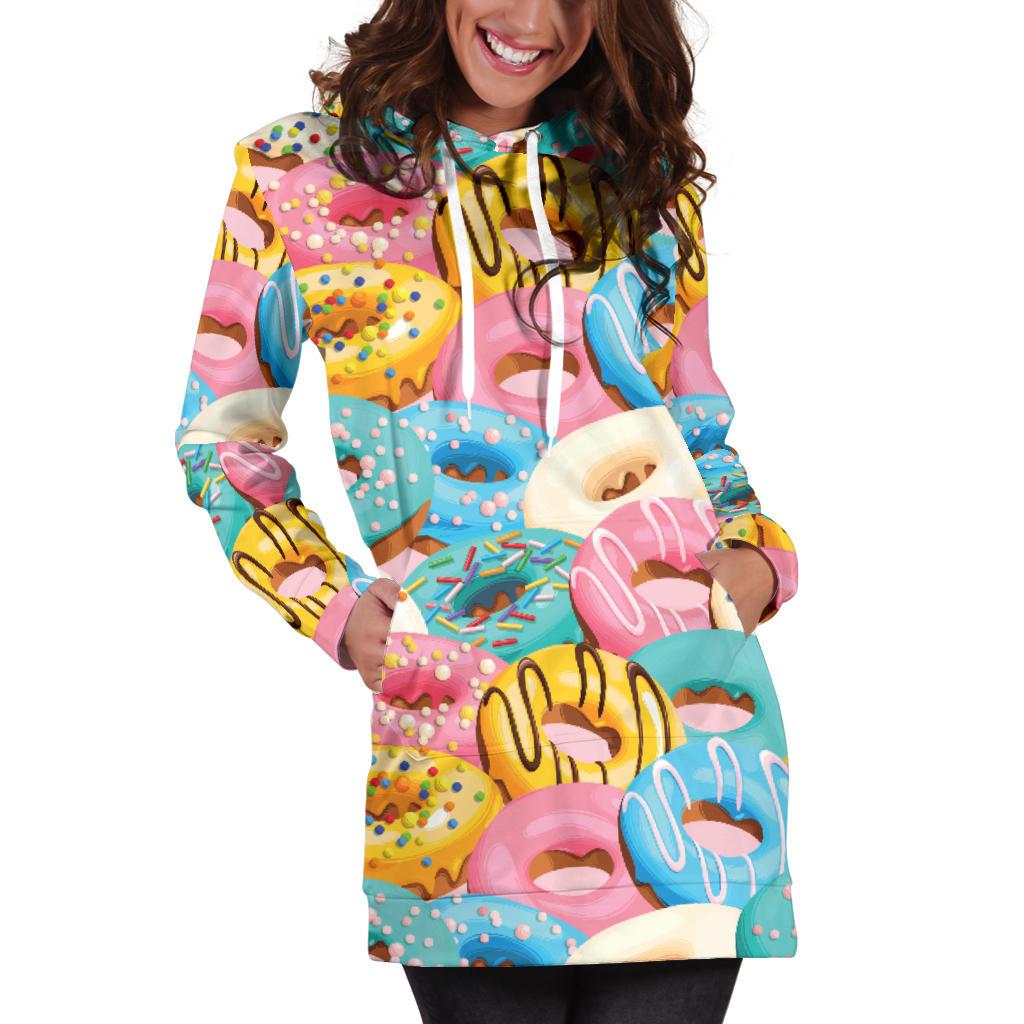 Donut Pattern Print Design DN01 Women Hoodie Dress