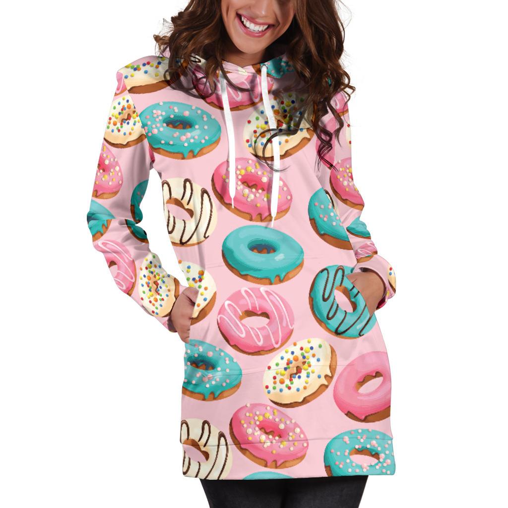 Donut Pattern Print Design DN06 Women Hoodie Dress