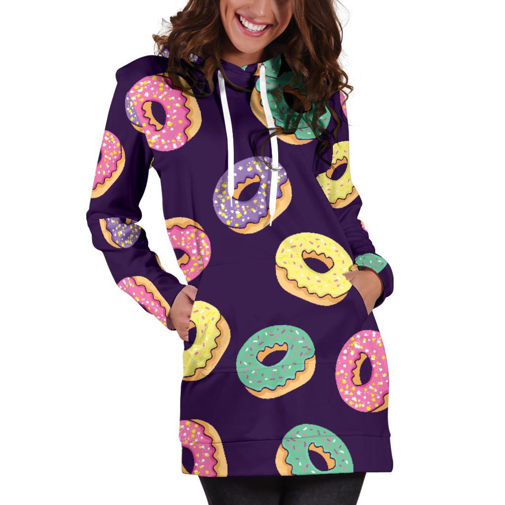 Donut Pattern Print Design DN08 Women Hoodie Dress