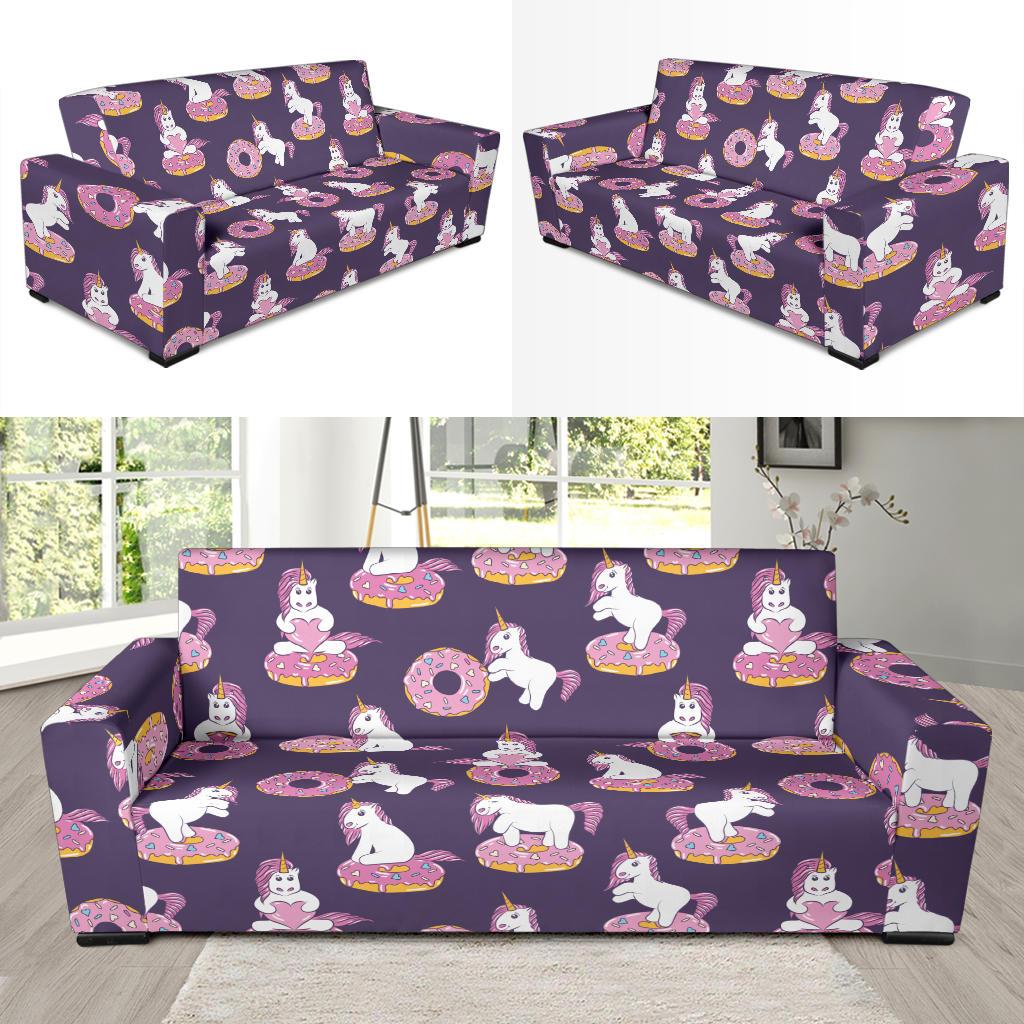 Donut Unicorn Pattern Print Design DN011 Sofa Slipcover-JORJUNE.COM