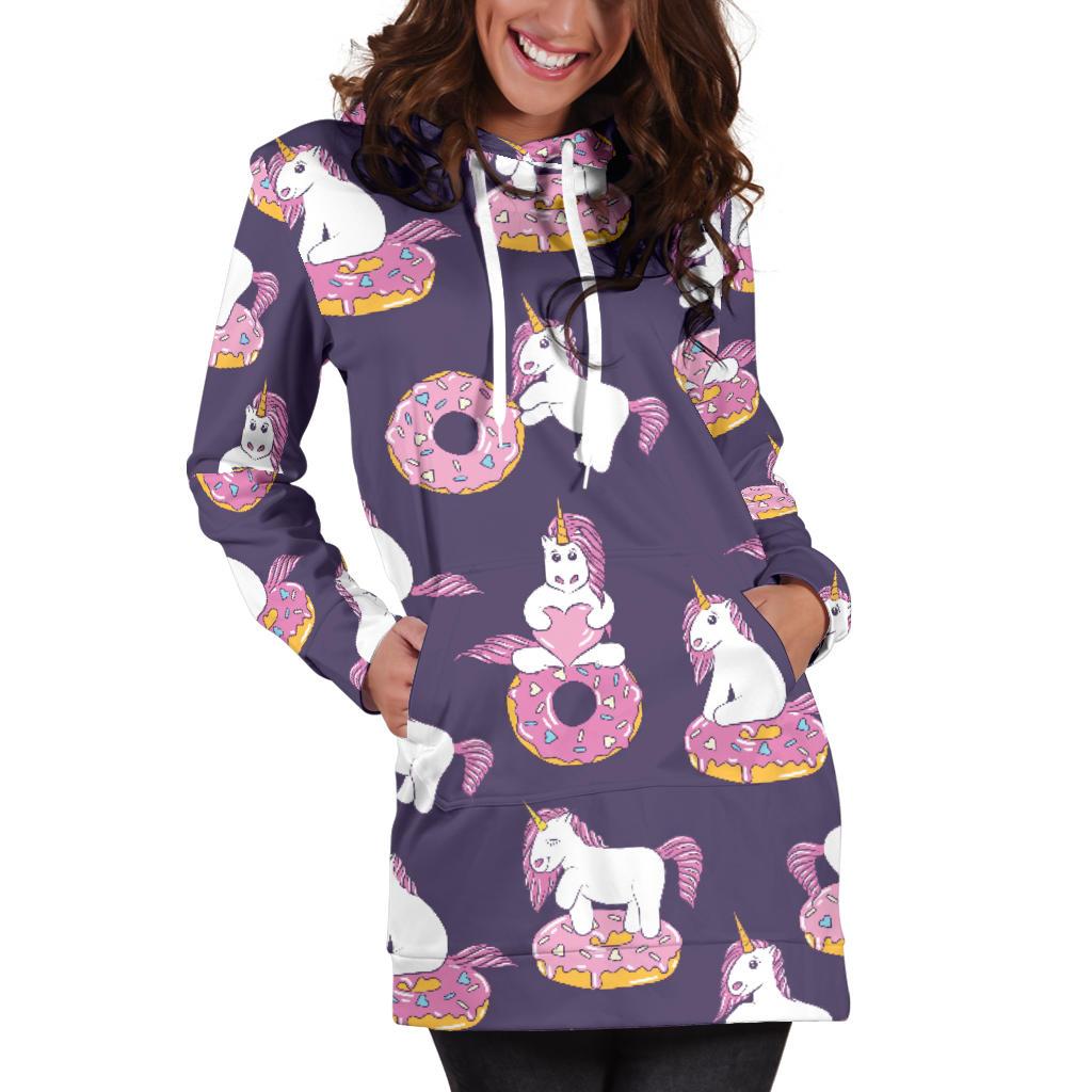 Donut Unicorn Pattern Print Design DN011 Women Hoodie Dress