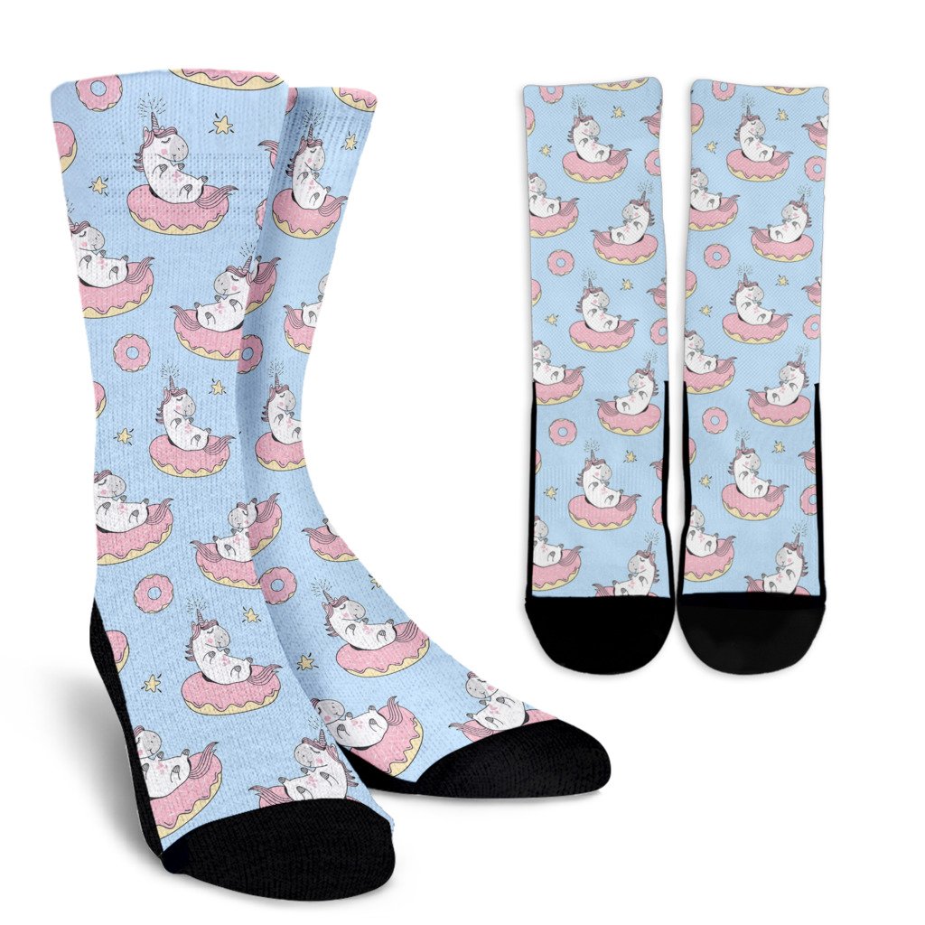 Donut Unicorn Pattern Print Design DN014 Crew Socks-JORJUNE.COM