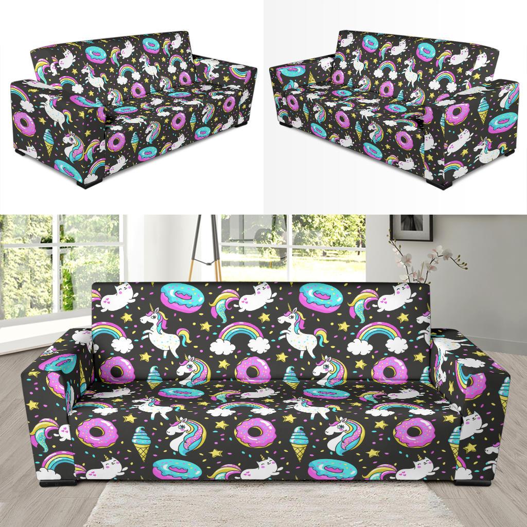Donut Unicorn Pattern Print Design DN09 Sofa Slipcover-JORJUNE.COM