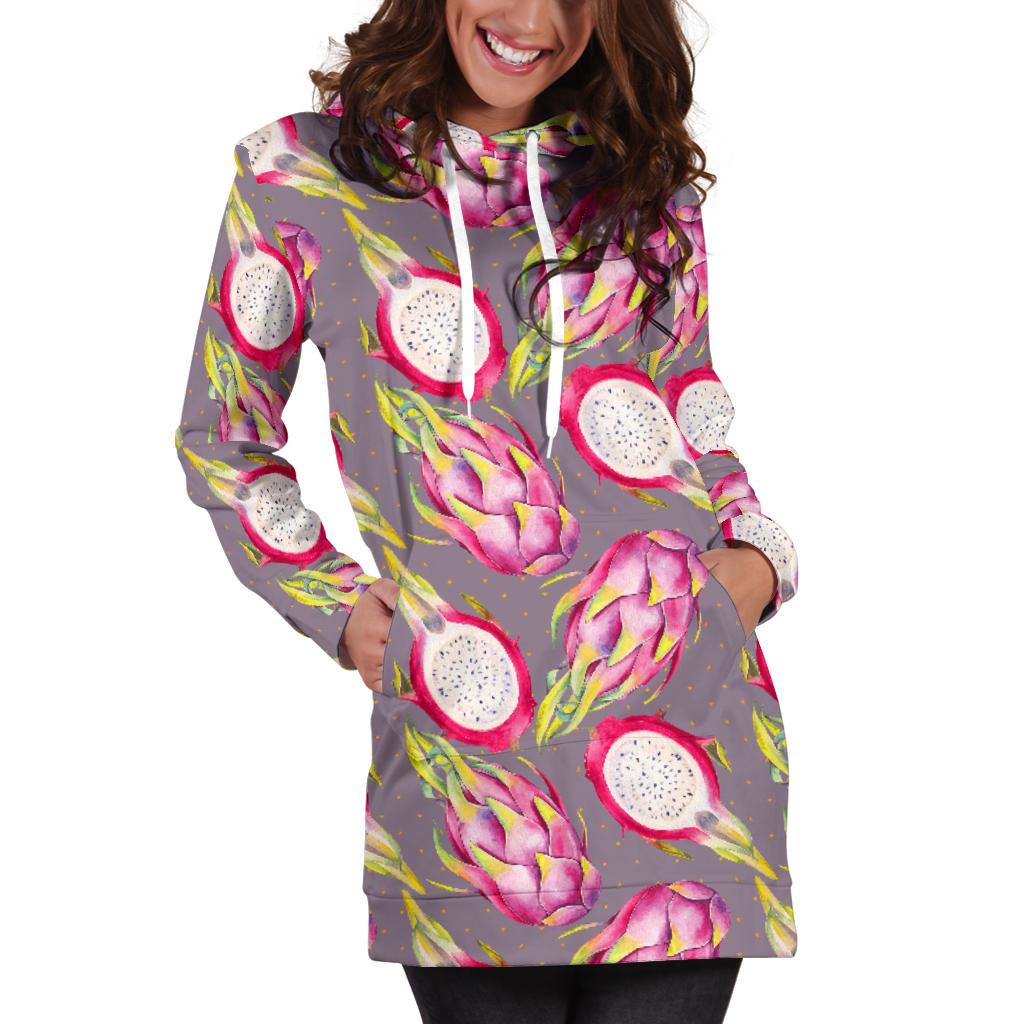 Dragonfruit Pattern Print Design DF03 Women Hoodie Dress