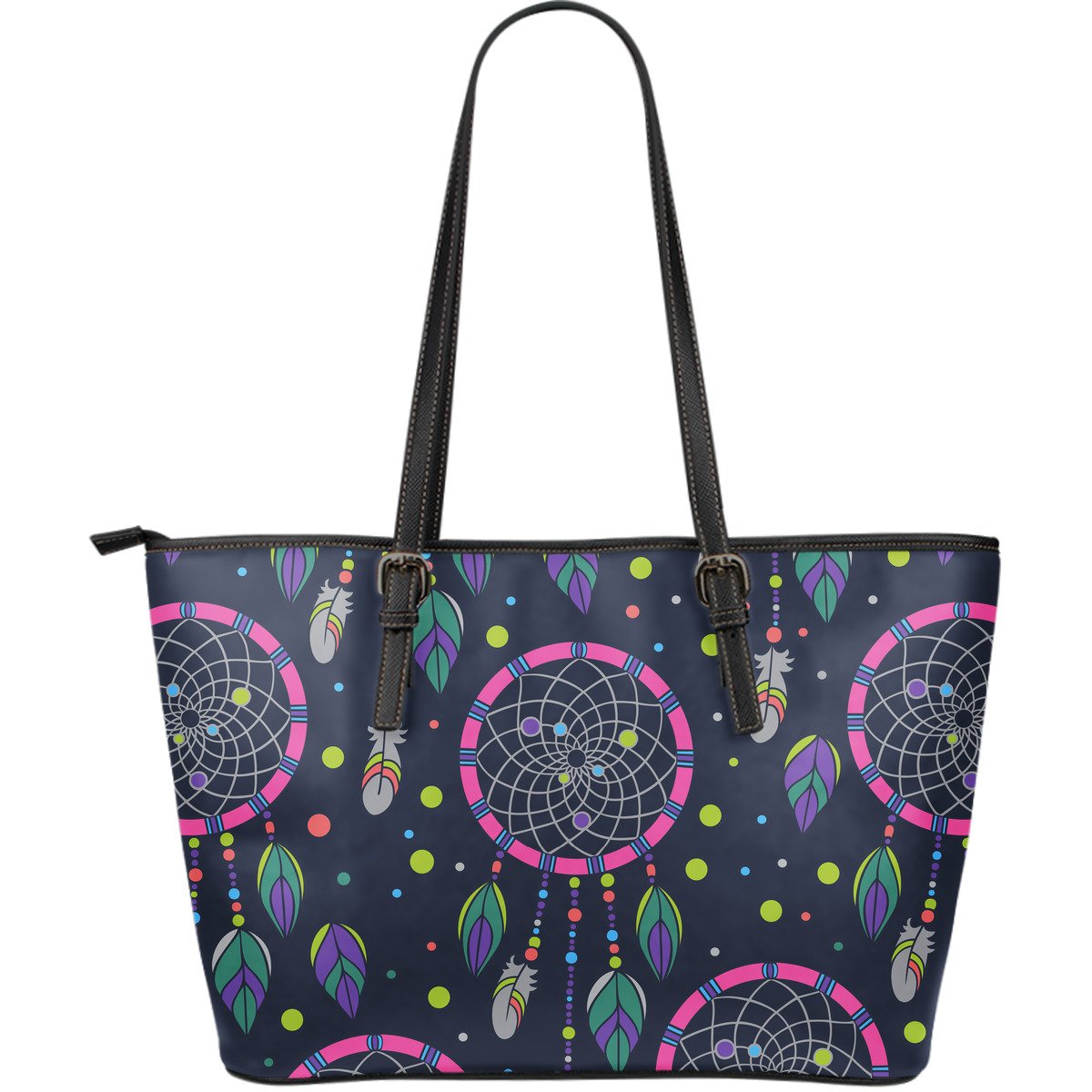 Dream catcher color dot Large Leather Tote Bag