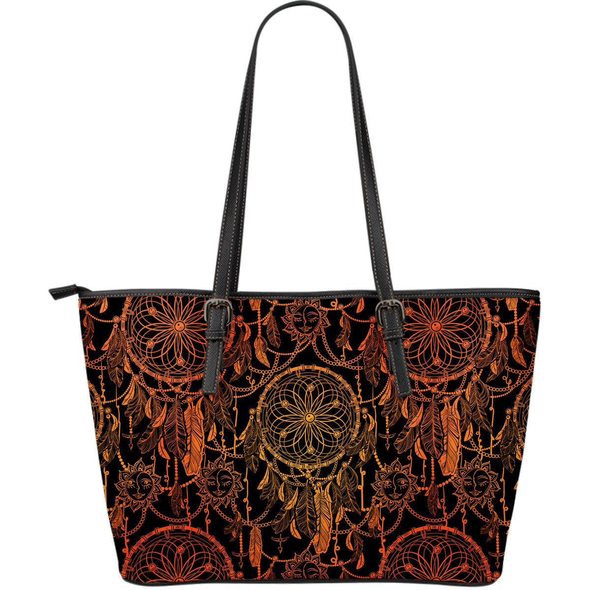 Dream catcher Sun and Moon Large Leather Tote Bag