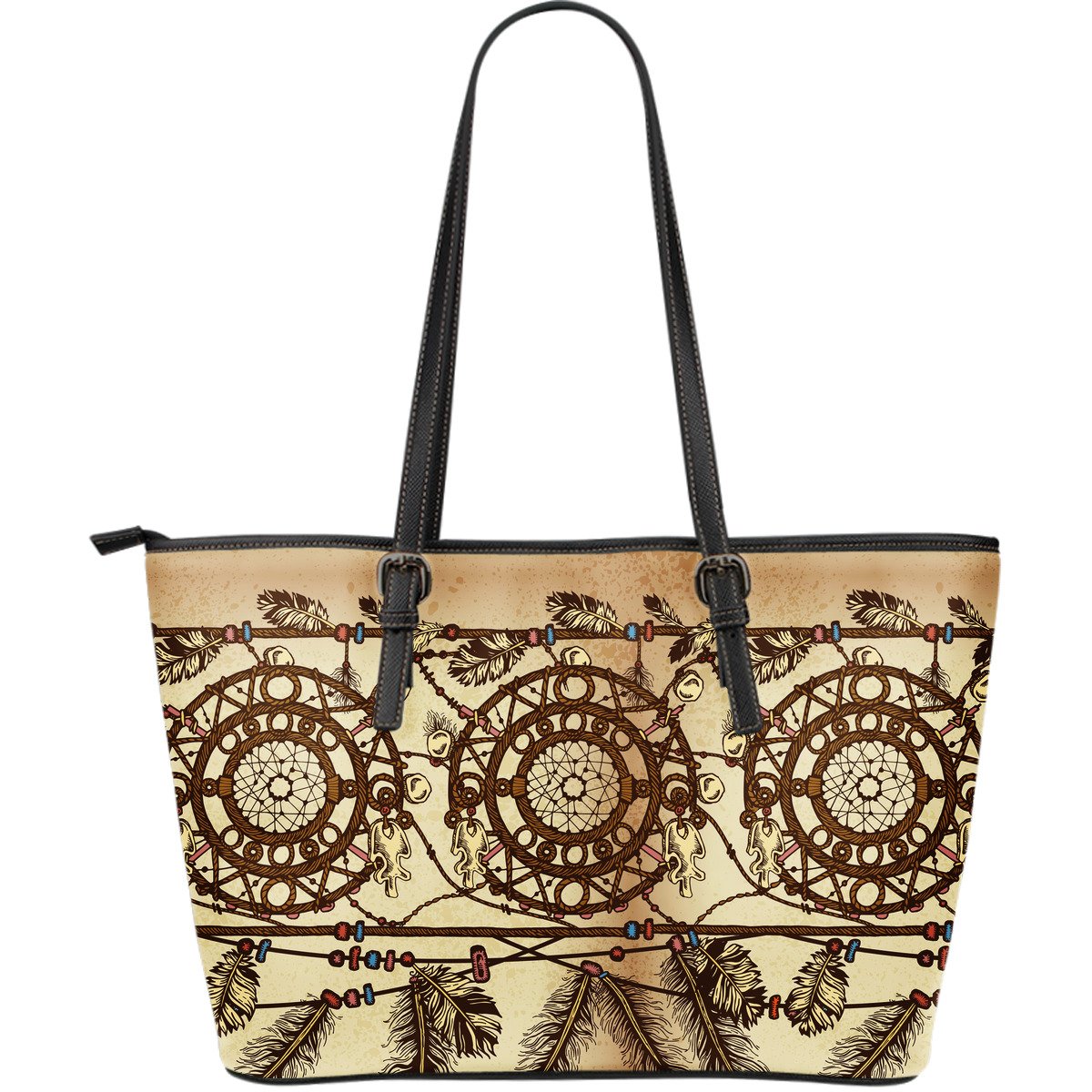 Dream catcher vintage native Large Leather Tote Bag