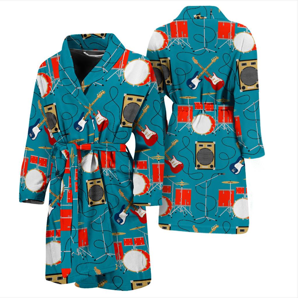 Drum Set Guitar Pattern Print Design 02 Men Bathrobe-JORJUNE.COM