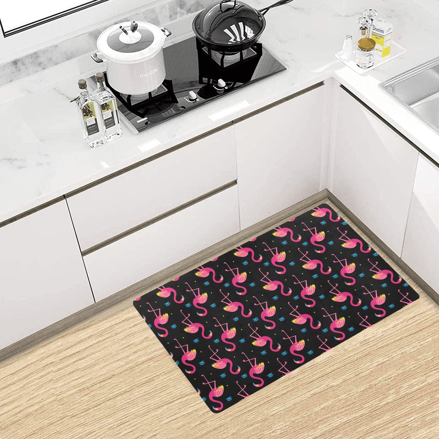 Flamingo Pink Neon Print Pattern Kitchen Mat