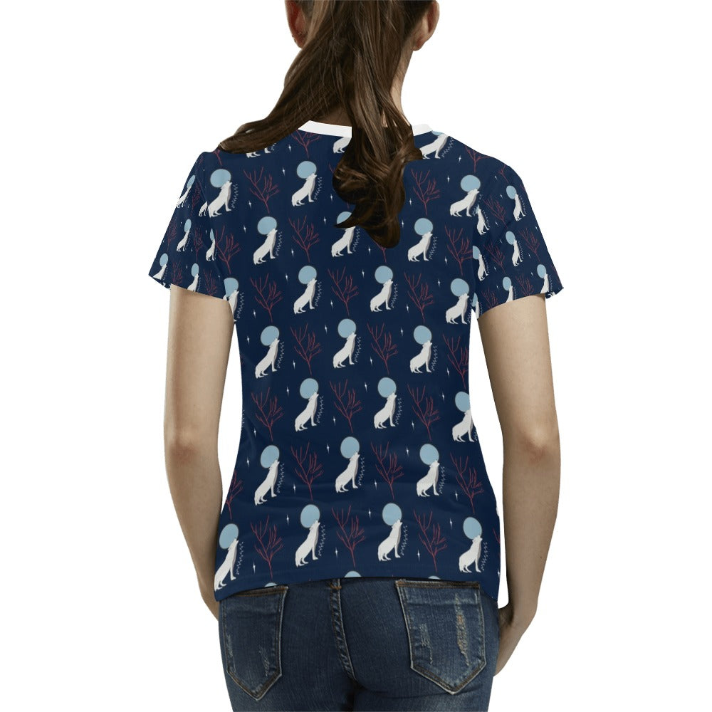 Wolf Moon Print Design LKS304 Women's T-shirt
