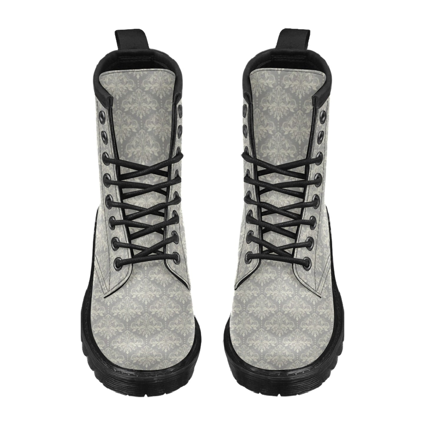 Damask Grey Elegant Print Pattern Women's Boots