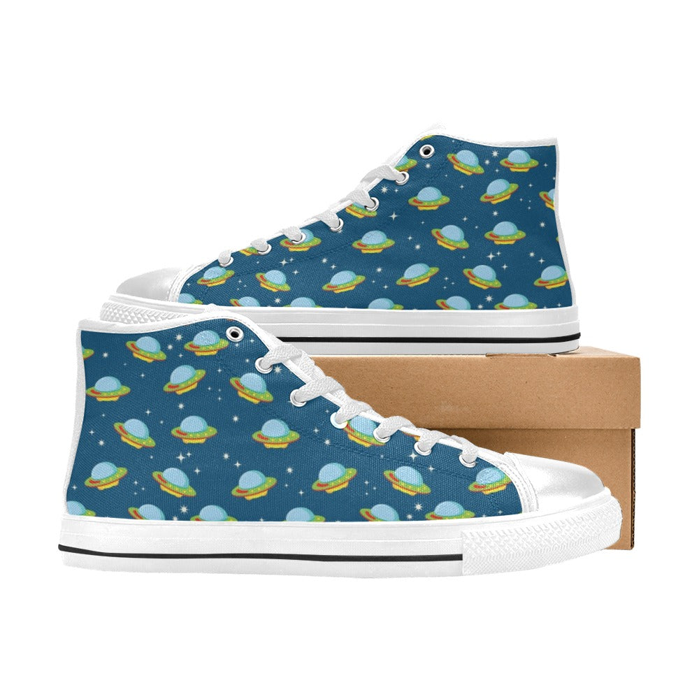 UFO Print Design LKS305 High Top Women's White Shoes