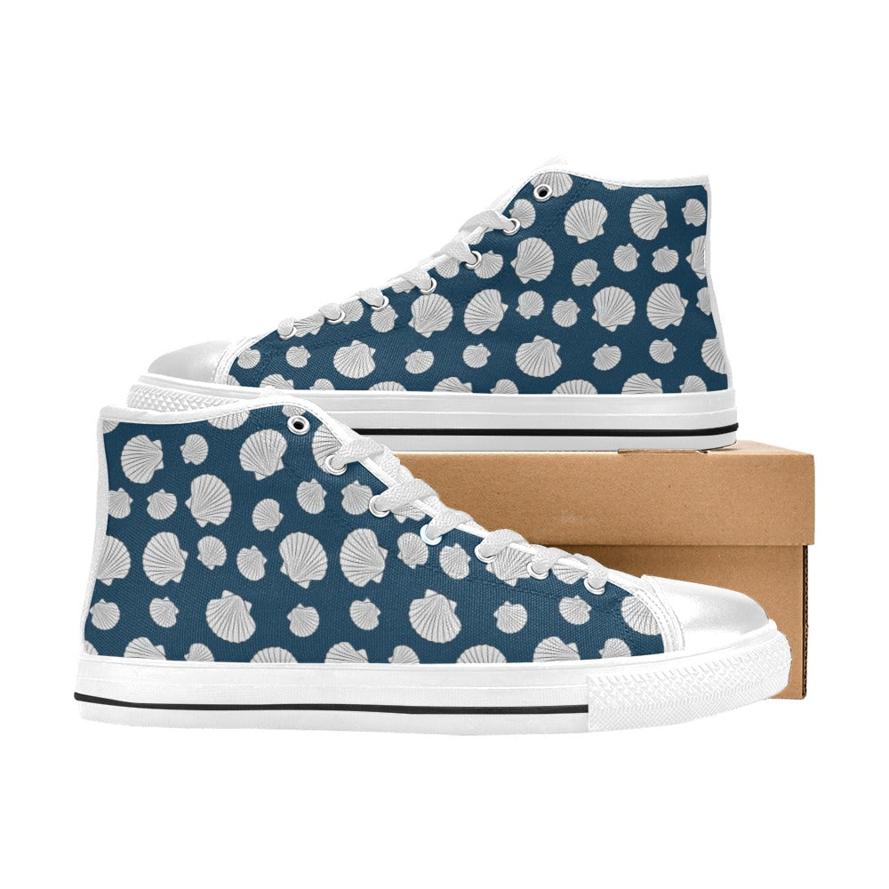 Seashell Print Design LKS3012 High Top Women's White Shoes
