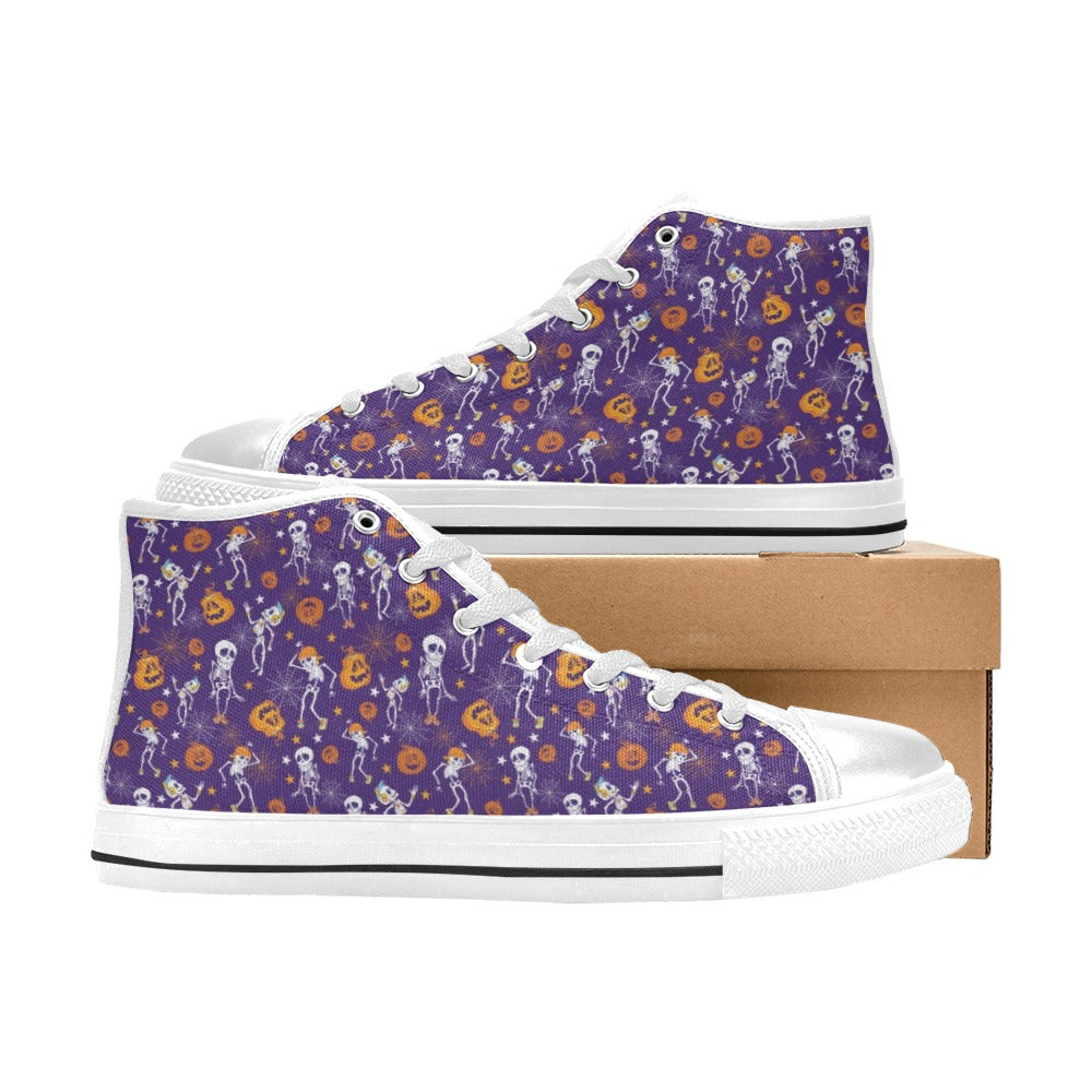 Skeleton Halloween Dance Print Design LKS304 High Top Women's White Shoes