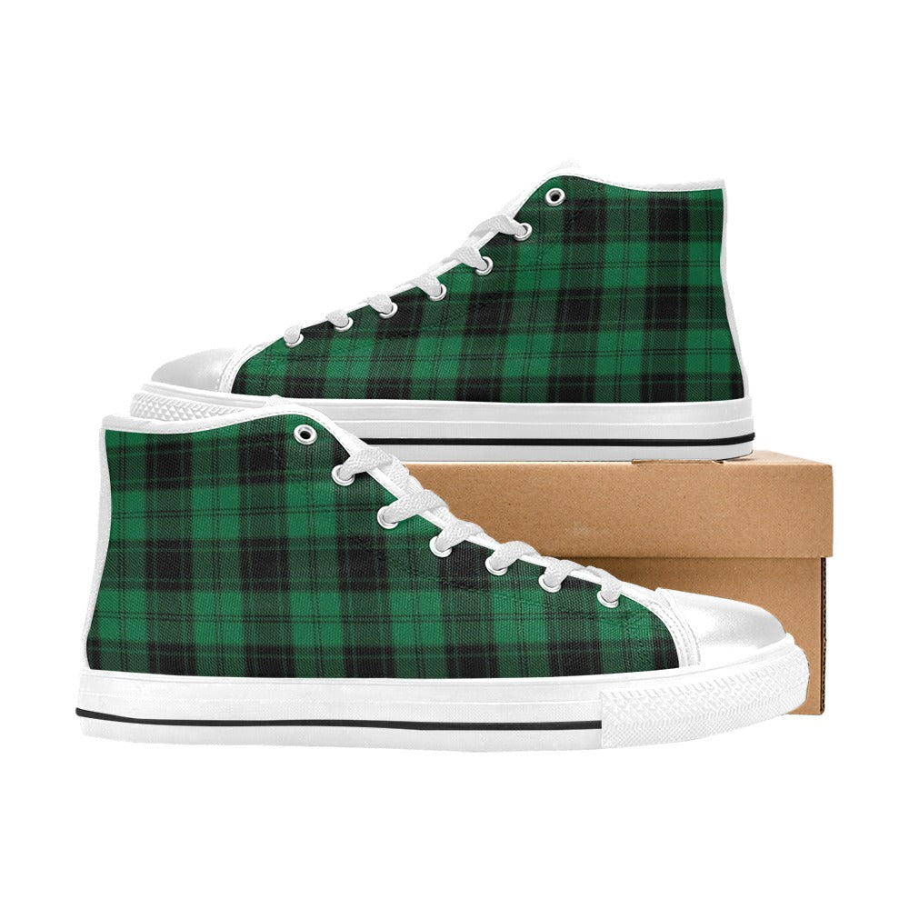 Tartan Green Print Design LKS302 High Top Women's White Shoes