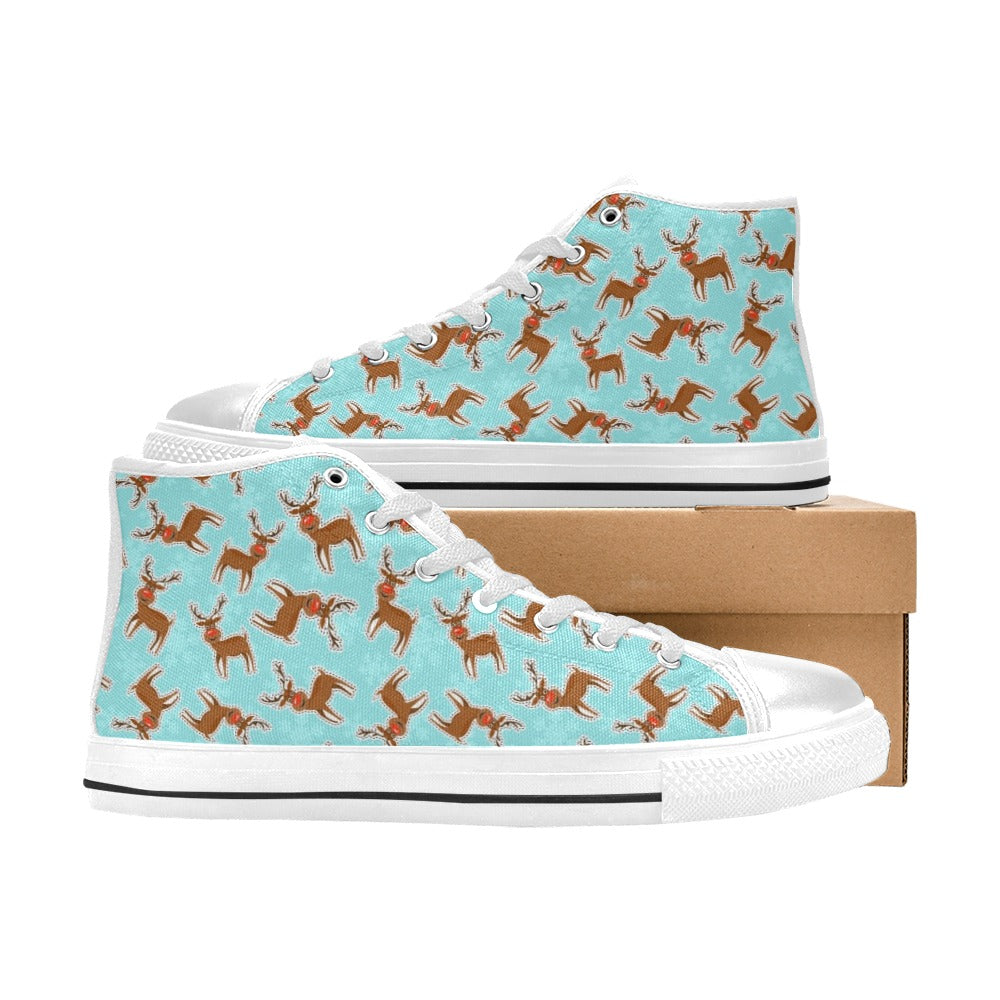 Reindeer Print Design LKS403 High Top Women's White Shoes