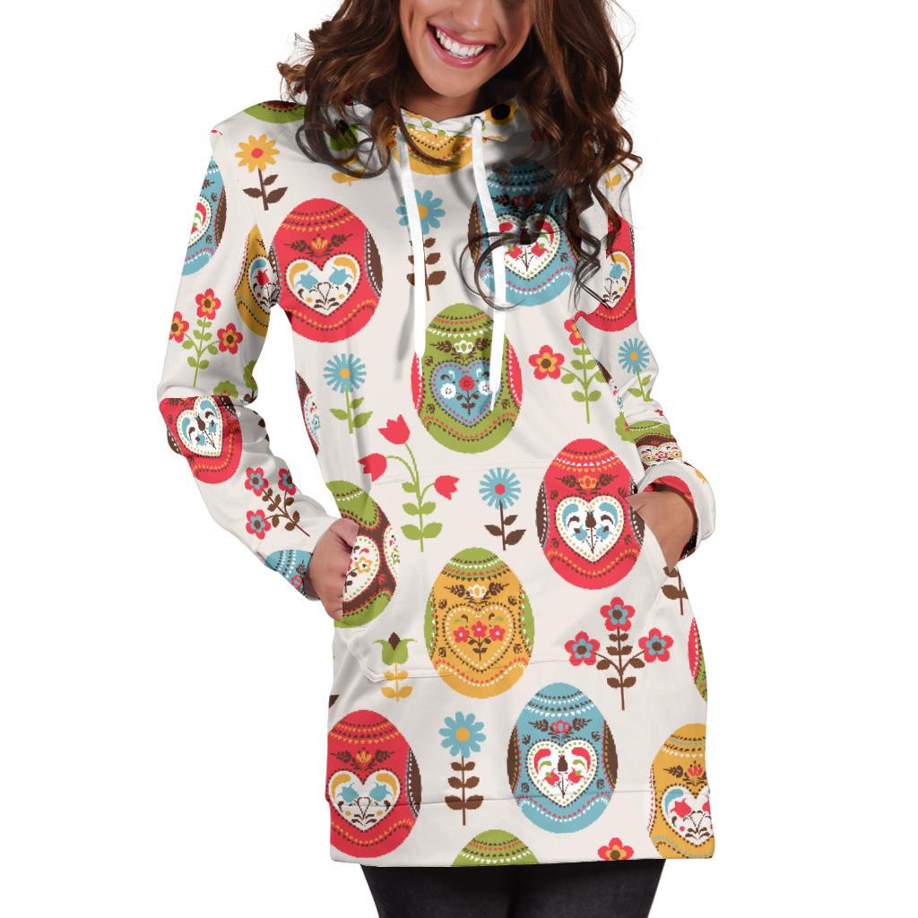 Easter Eggs Pattern Print Design RB011 Women Hoodie Dress