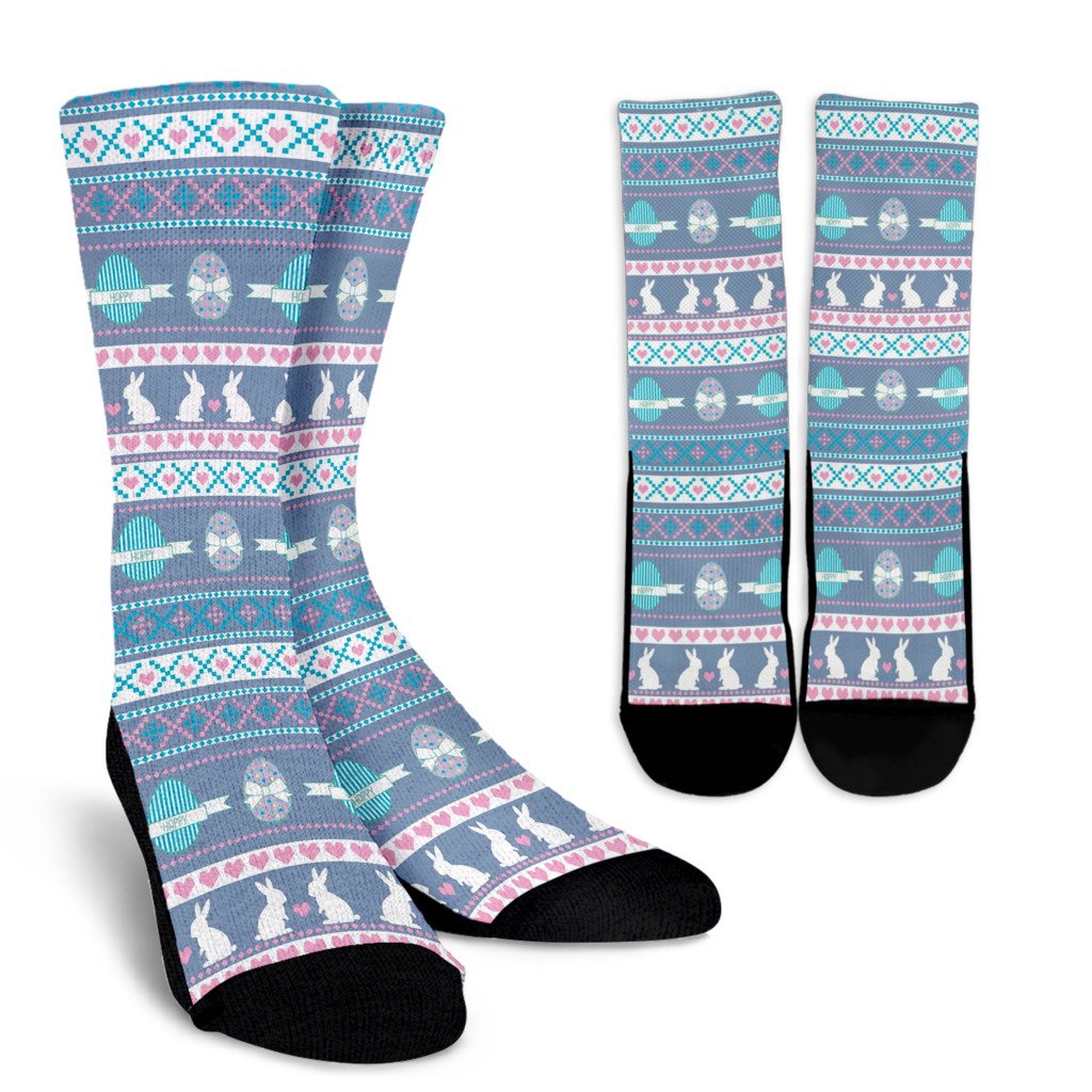 Easter Eggs Pattern Print Design RB013 Crew Socks-JORJUNE.COM