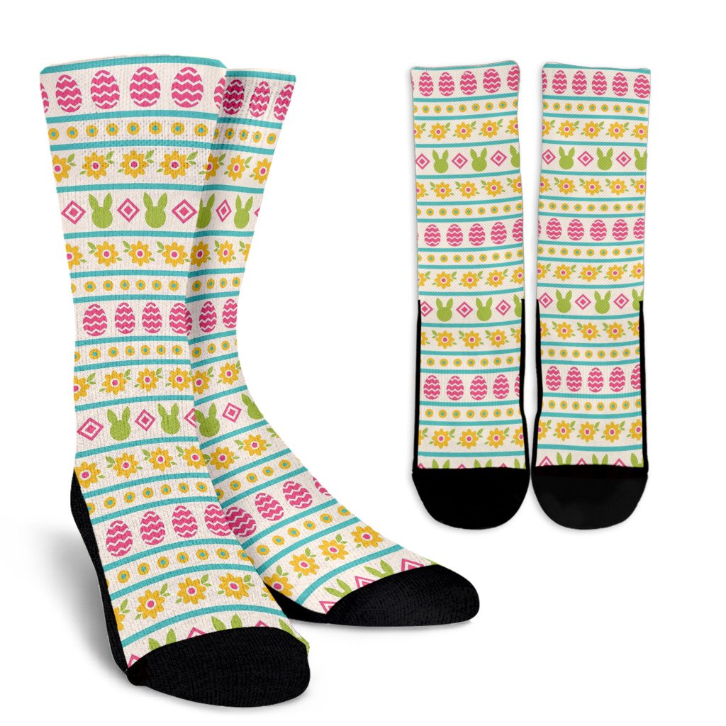 Easter Eggs Pattern Print Design RB016 Crew Socks-JORJUNE.COM