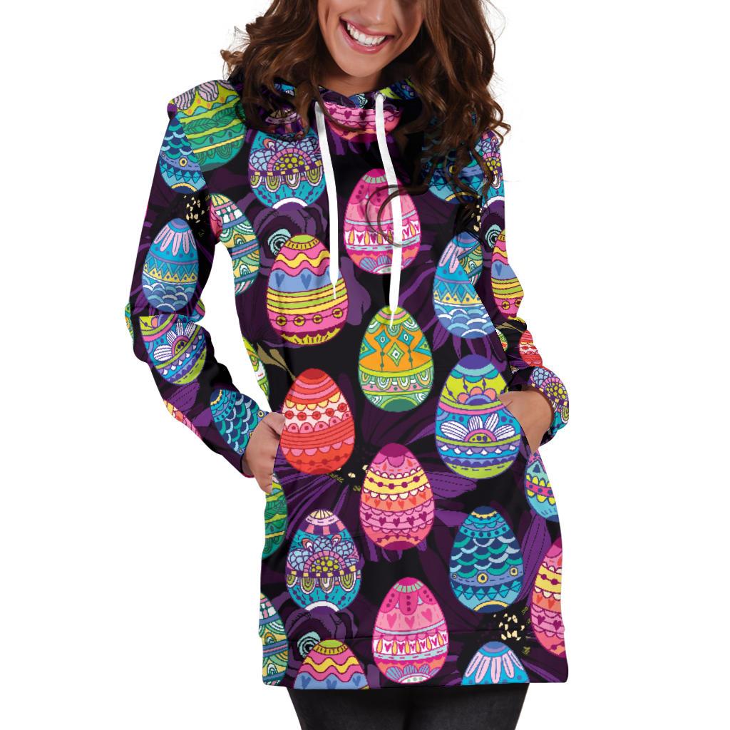 Easter Eggs Pattern Print Design RB08 Women Hoodie Dress