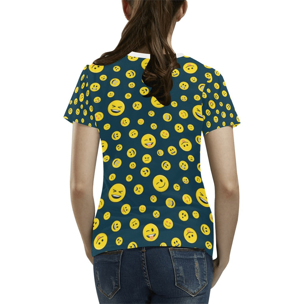 Smiley Face Emoji Print Design LKS301 Women's T-shirt