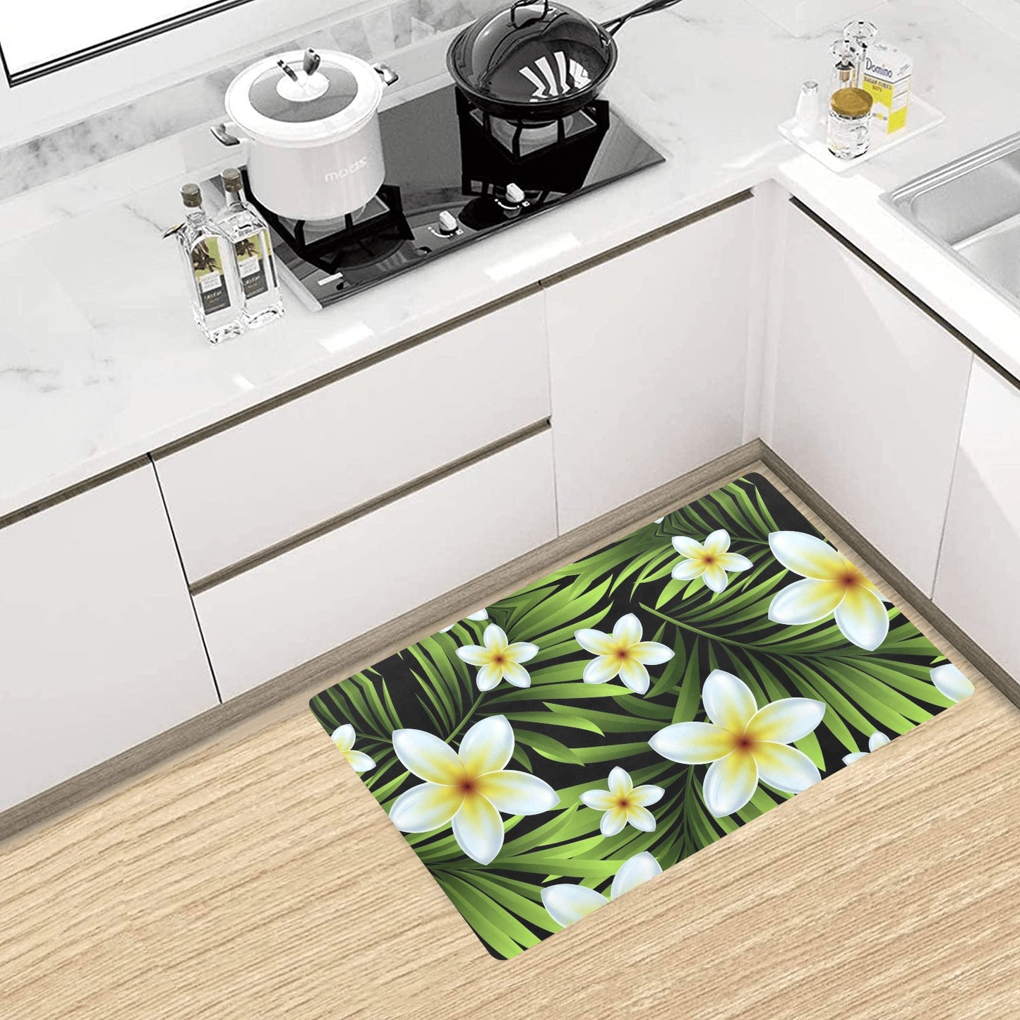 White Plumeria Pattern Print Design PM06 Kitchen Mat
