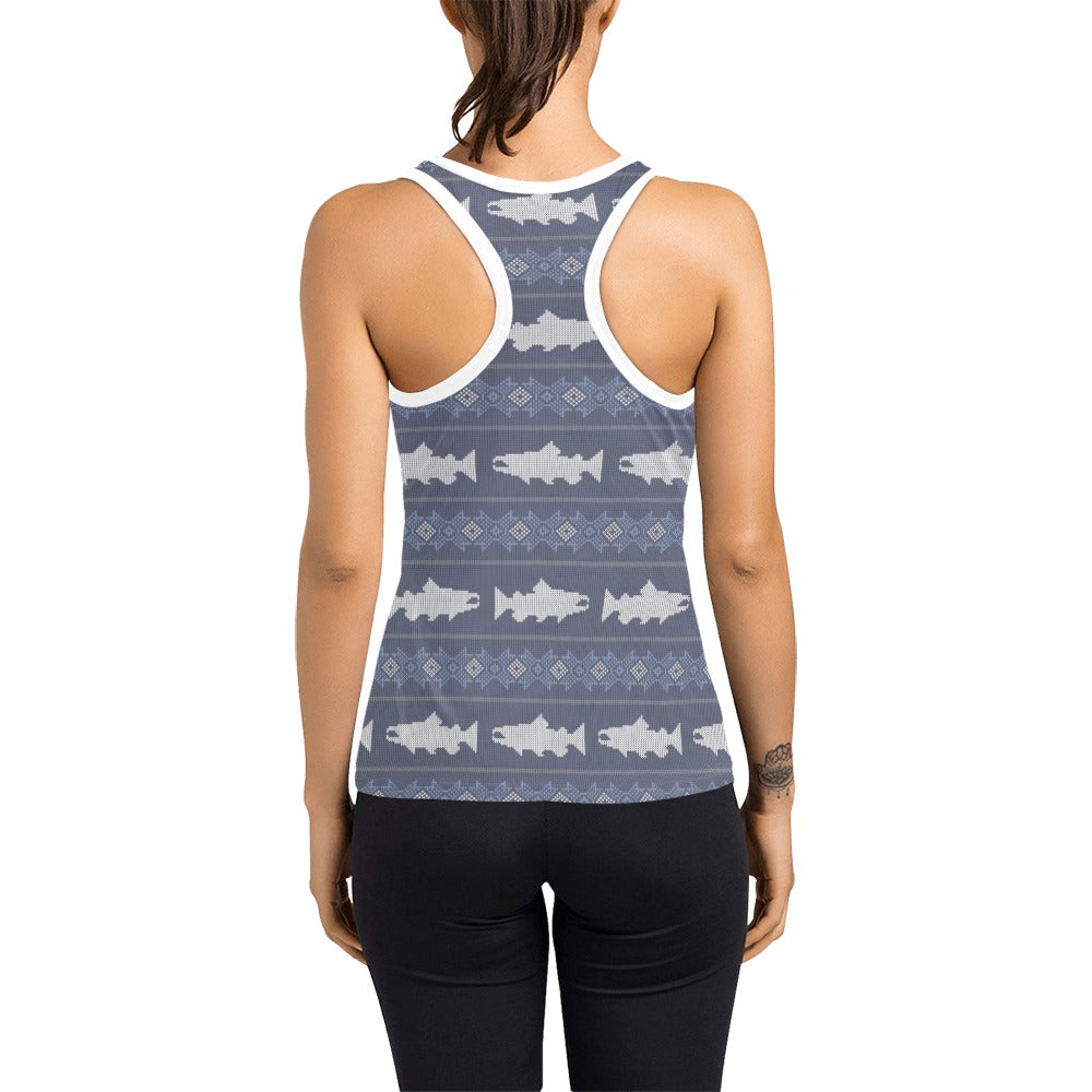 Salmon Fish Knit Style Print Design LKS304 Women's Racerback Tank Top