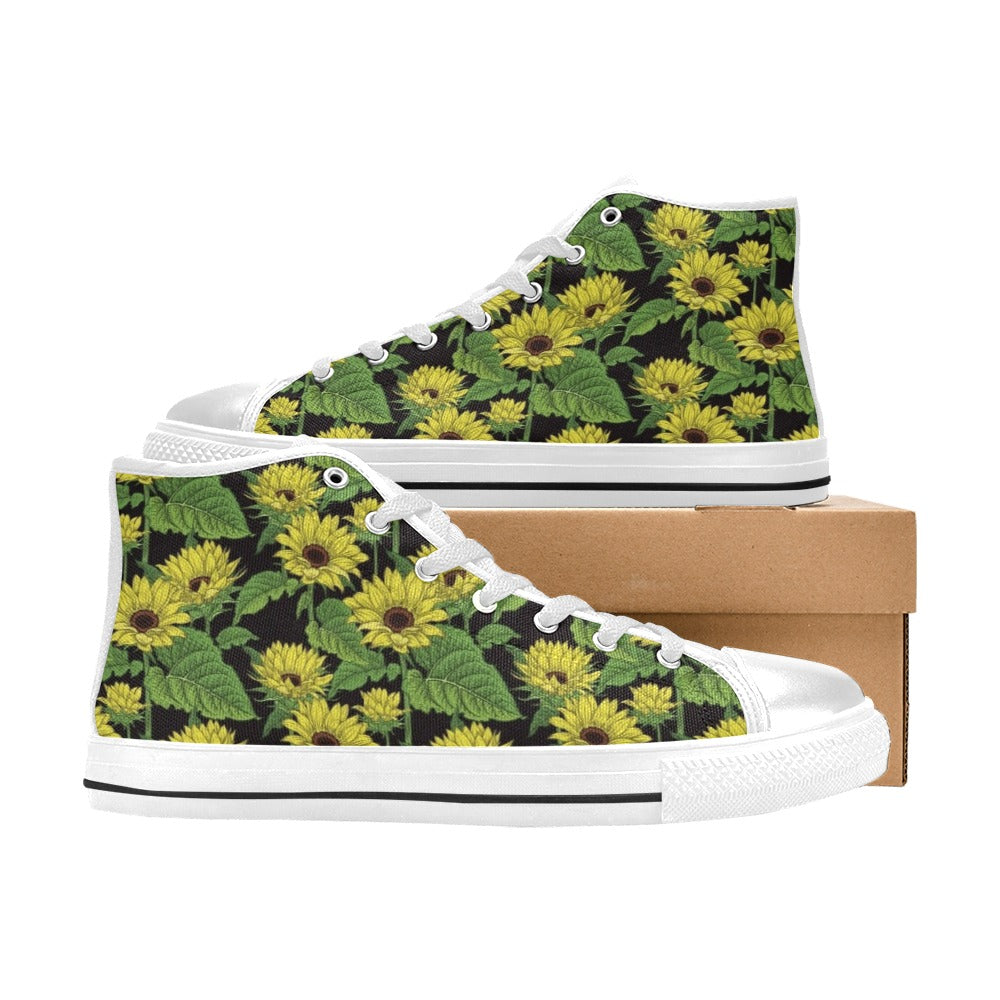 Sunflower Print Design LKS3010 High Top Women's White Shoes
