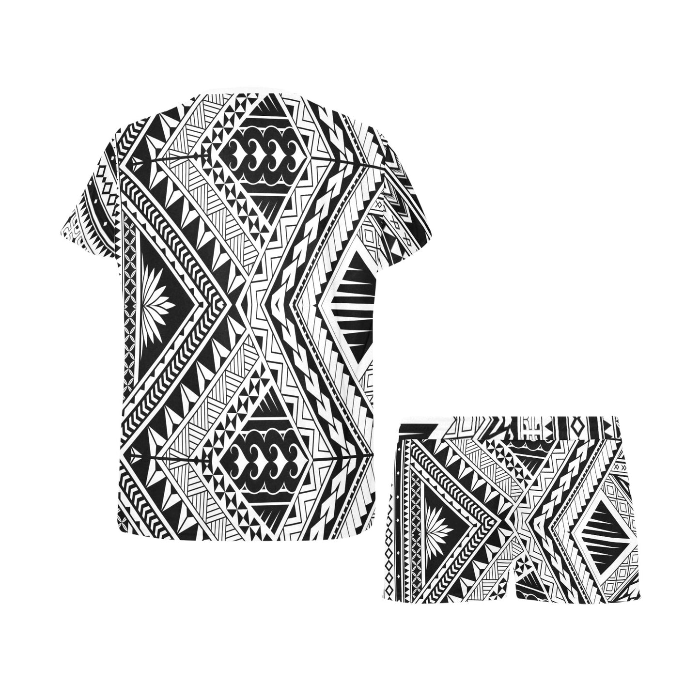 Samoan Tattoo Style Print Design LKS307 Women's Short Pajama Set