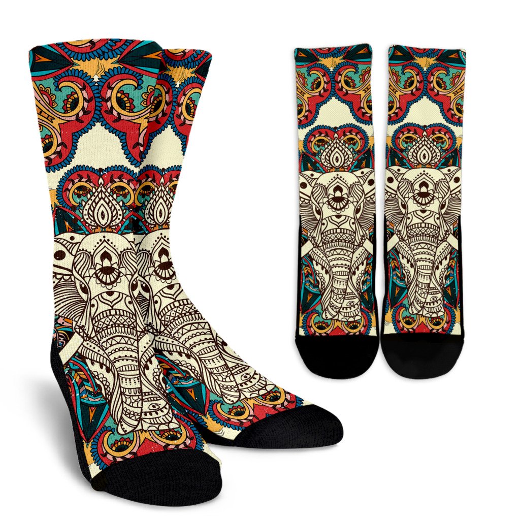 Elephant Colorful Indian Crew Socks