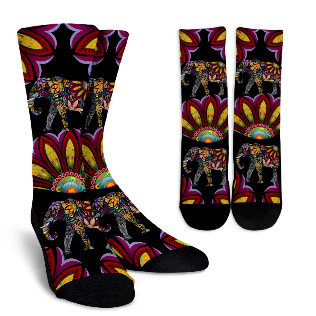 Elephant Colorful Indian Mandala Crew Socks