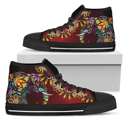 Elephant Colorful Indian Mandala Men High Top Canvas Shoes