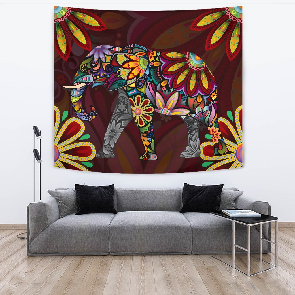 Elephant Colorful Indian Mandala Wall Tapestry