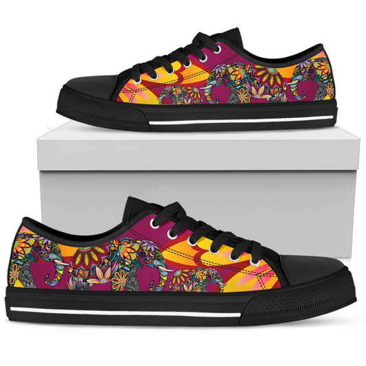 Elephant Colorful Indian Mandala Women Low Top Canvas Shoes