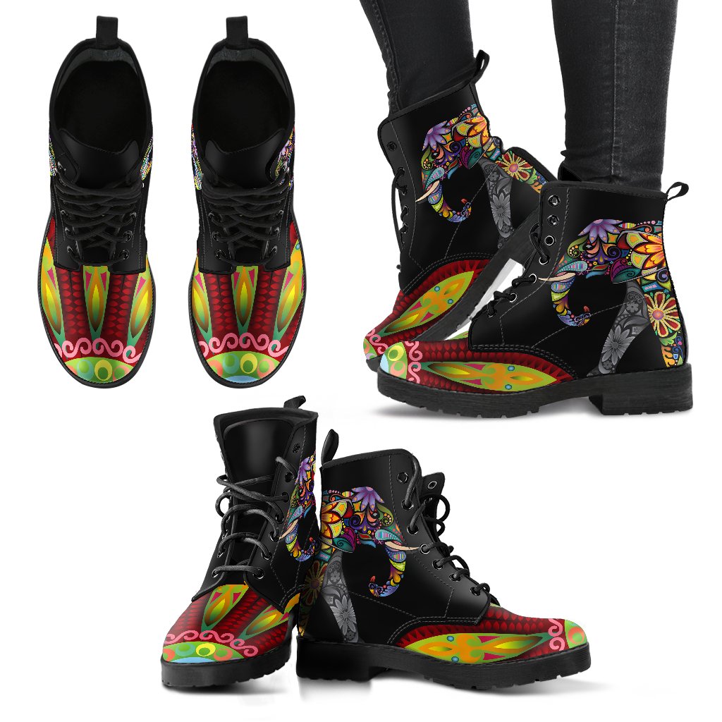 Elephant Colorful Indian Mandala Women & Men Leather Boots