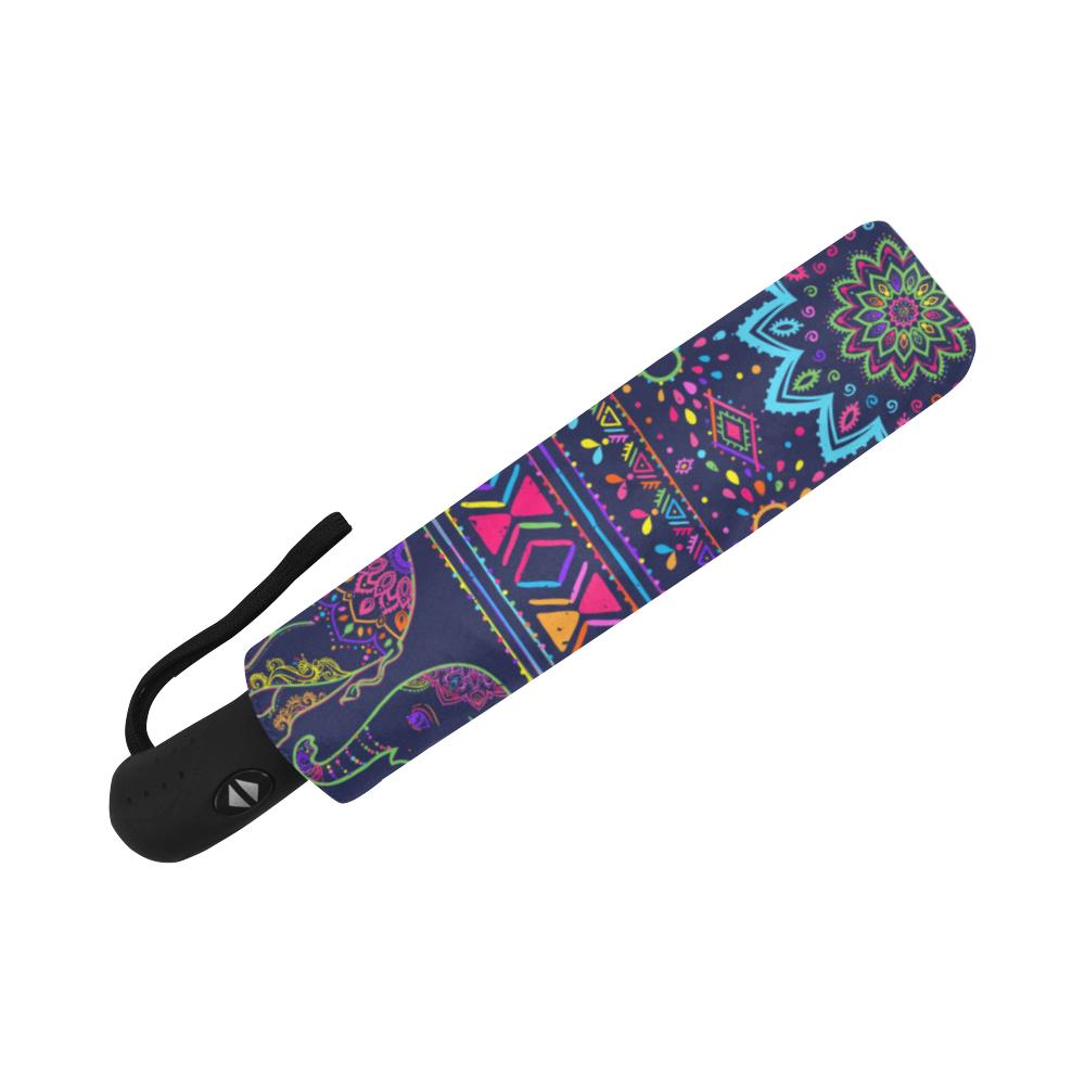 Elephant Colorful Indian Print Automatic Foldable Umbrella