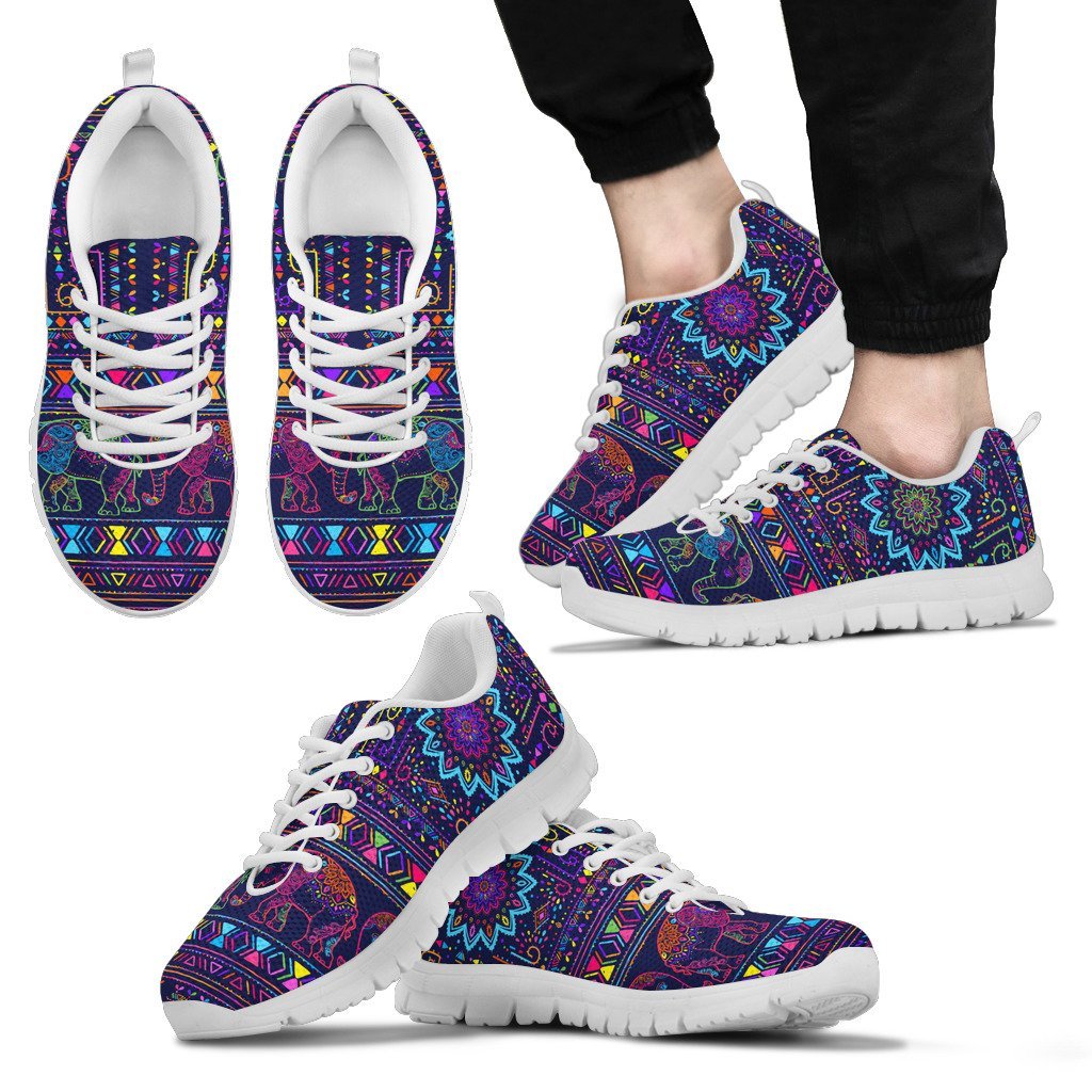 Elephant Colorful Indian Print Men Sneakers