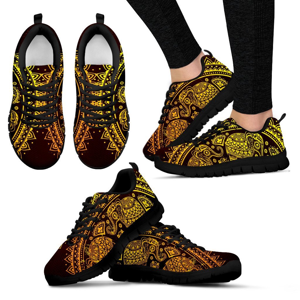 Elephant Gold Mandala Women Sneakers