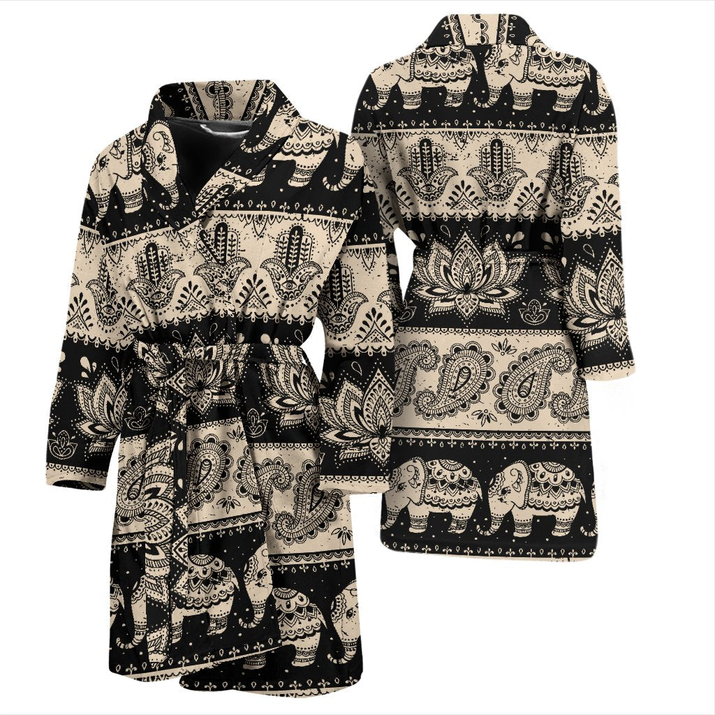Elephant Hansa Lotus Pattern Men Bath Robe
